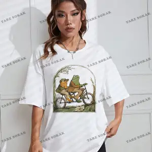 Unisex BAY  Kurbağa Desenli Düşük Omuzlu Tişört KOD-1364