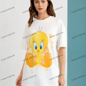 Unisex BAY  LOONEY TUNES X Karikatür Grafik Düşük Omuz Büyük Boy Tişört KOD-1319