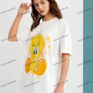Unisex BAY  LOONEY TUNES X Karikatür Grafik Düşük Omuz Büyük Boy Tişört KOD-1319