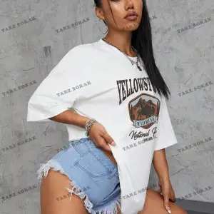 Unisex BAY  Mantar & Slogan Grafikli Düşük Omuzlu Tişört KOD-1393