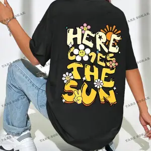 Unisex BAY  Mektup Baskılı Kapalı Omuz Tişört KOD-1353