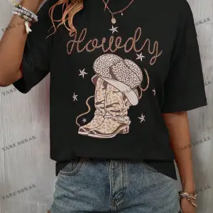 Unisex BAY  Mektup ve Şapka Desenli Damla Omuz Tişört KOD-1326