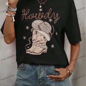 Unisex BAY  Mektup ve Şapka Desenli Damla Omuz Tişört KOD-1326