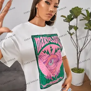 Unisex BAY  PETITE Göz ve Harf Grafik Damla Omuz Yazlık Giysiler Tişört KOD-1314