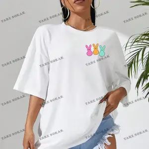 Unisex BAY  Qutie Sloganlı Grafik Düşük Omuz Tişört KOD-1371