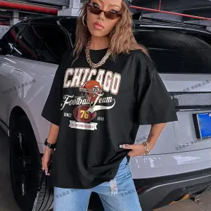 Unisex BAY  Rugby ve Slogan Grafikli Düşük Omuzlu Oversize Tişört KOD-1389