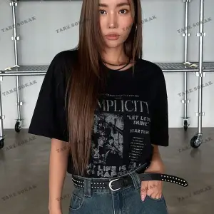 Unisex BAY  Sloganlı Grafik Düşük Omuz Tişört KOD-1378