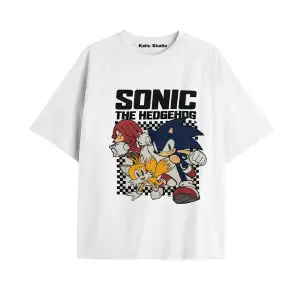 UNİSEX Bay Sonic Desenli Beyaz Yazlık T-shirt