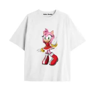 UNİSEX Bay Sonic Desenli Beyaz Yazlık T-shirt