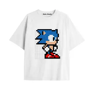 UNİSEX Bay Sonic Desenli Beyaz Yazlık T-shirt