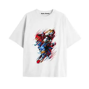 UNİSEX Bay Sonic Desenli Beyaz Yazlık T-shirt