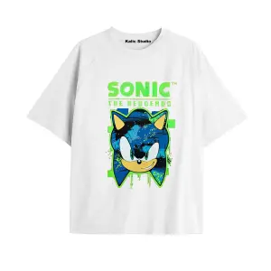 UNİSEX Bay Sonic Desenli Beyaz Yazlık T-shirt