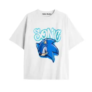 UNİSEX Bay Sonic Desenli Beyaz Yazlık T-shirt