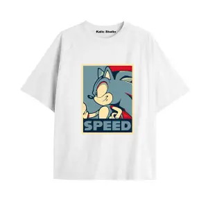 UNİSEX Bay Sonic Desenli Beyaz Yazlık T-shirt