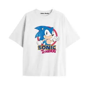 UNİSEX Bay Sonic Desenli Beyaz Yazlık T-shirt