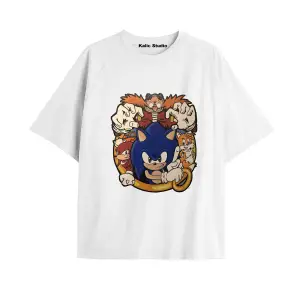 UNİSEX Bay Sonic Desenli Beyaz Yazlık T-shirt