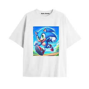 UNİSEX Bay Sonic Desenli Beyaz Yazlık T-shirt