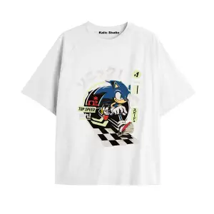 UNİSEX Bay Sonic Desenli Beyaz Yazlık T-shirt