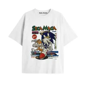 UNİSEX Bay Sonic Desenli Beyaz Yazlık T-shirt
