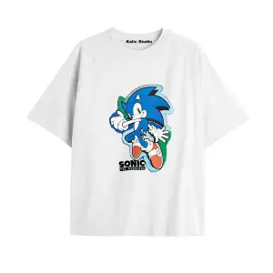 UNİSEX Bay Sonic Desenli Beyaz Yazlık T-shirt
