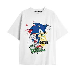 UNİSEX Bay Sonic Desenli Beyaz Yazlık T-shirt