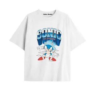 UNİSEX Bay Sonic Desenli Beyaz Yazlık T-shirt