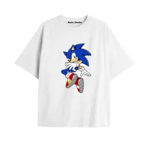 UNİSEX Bay Sonic Desenli Beyaz Yazlık T-shirt
