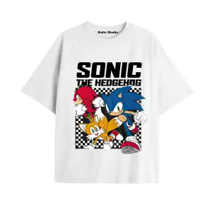 UNİSEX Bay Sonic Desenli Beyaz Yazlık T-shirt