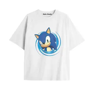 UNİSEX Bay Sonic Desenli Beyaz Yazlık T-shirt
