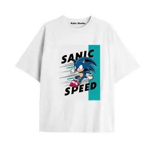 UNİSEX Bay Sonic Desenli Beyaz Yazlık T-shirt