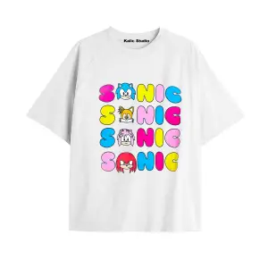 UNİSEX Bay Sonic Desenli Beyaz Yazlık T-shirt