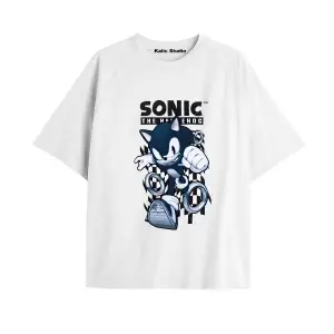 UNİSEX Bay Sonic Desenli Beyaz Yazlık T-shirt