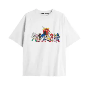 UNİSEX Bay Sonic Desenli Beyaz Yazlık T-shirt