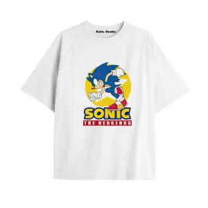 UNİSEX Bay Sonic Desenli Beyaz Yazlık T-shirt