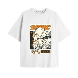 UNİSEX Bay Sonic Desenli Beyaz Yazlık T-shirt