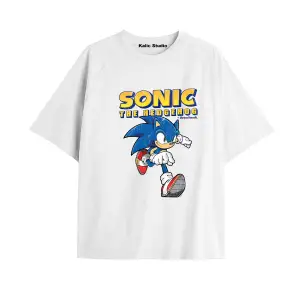 UNİSEX Bay Sonic Desenli Beyaz Yazlık T-shirt