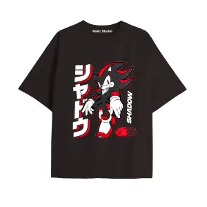 UNİSEX Bay Sonic Desenli Siyah Yazlık T-shirt