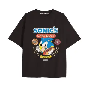 UNİSEX Bay Sonic Desenli Siyah Yazlık T-shirt