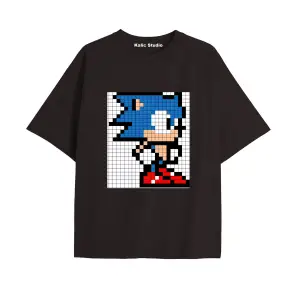 UNİSEX Bay Sonic Desenli Siyah Yazlık T-shirt