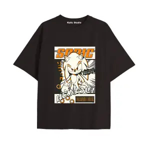 UNİSEX Bay Sonic Desenli Siyah Yazlık T-shirt