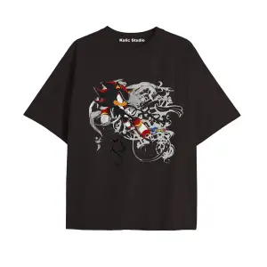 UNİSEX Bay Sonic Desenli Siyah Yazlık T-shirt
