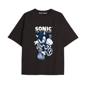 UNİSEX Bay Sonic Desenli Siyah Yazlık T-shirt