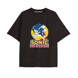 UNİSEX Bay Sonic Desenli Siyah Yazlık T-shirt