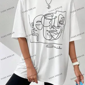 Unisex BAY  Yaz Beyaz Y2k Soyut Şekil Grafik Damla Omuz Tee Grafik Gömlek KOD-1360