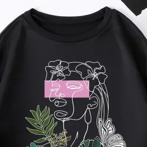 Unisex Belief Baskılı Oversize Bisiklet Yaka Sweatshirt Siyah