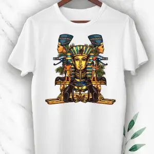 Unısex Beyaz Antik Mısır Egypt Firavun Baskılı  Tişört