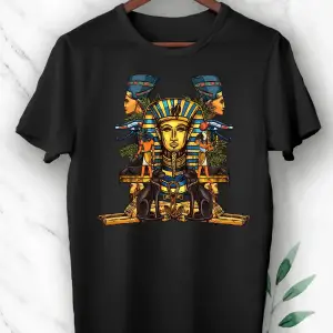 Unısex Beyaz Antik Mısır Egypt Firavun Baskılı  Tişört