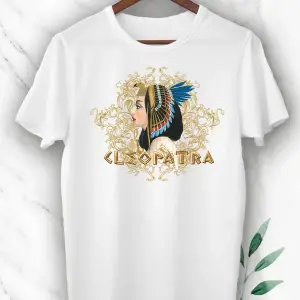 Unisex Beyaz Antik Mısır Kleopatra Baskılı T-shirt