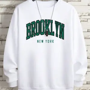 Unisex Beyaz Brooklyn Newyork 1898 Siyah Baskılı Kapüşonlu Oversize Sweatshirt mdgnmo