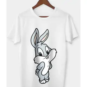 Unisex Beyaz Bugs Bunny Baskılı T-shirt